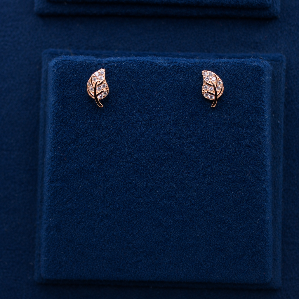 Rose Gold Elara Curved Leaf Stud Earrings