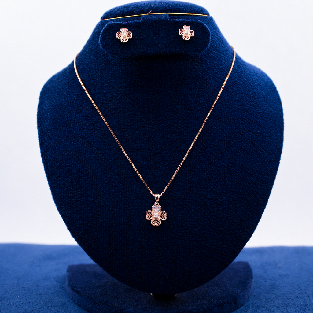 Rose Gold Five-Petal Flower Pendant Set