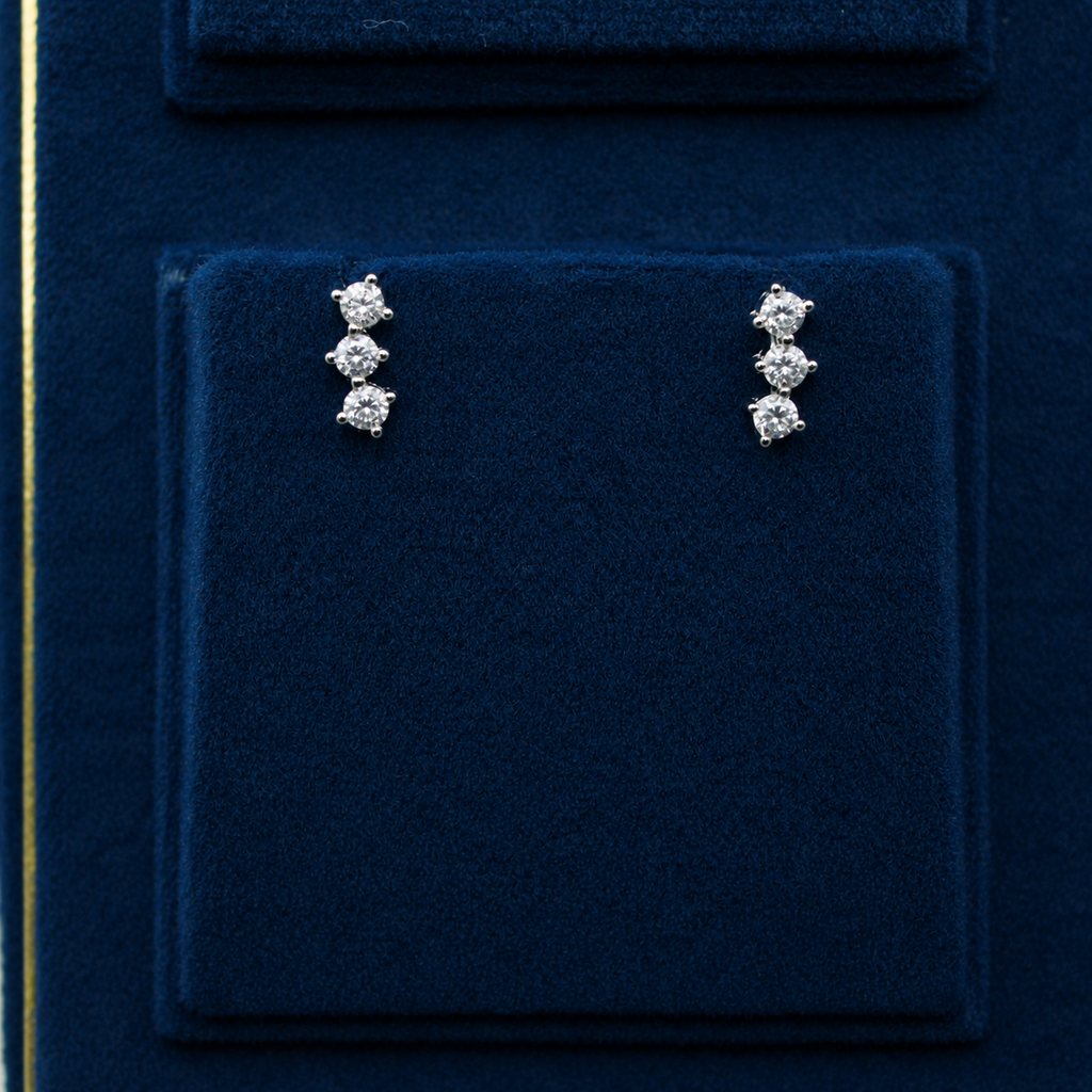 Silver Elara Vertical Crystal Stud Earrings