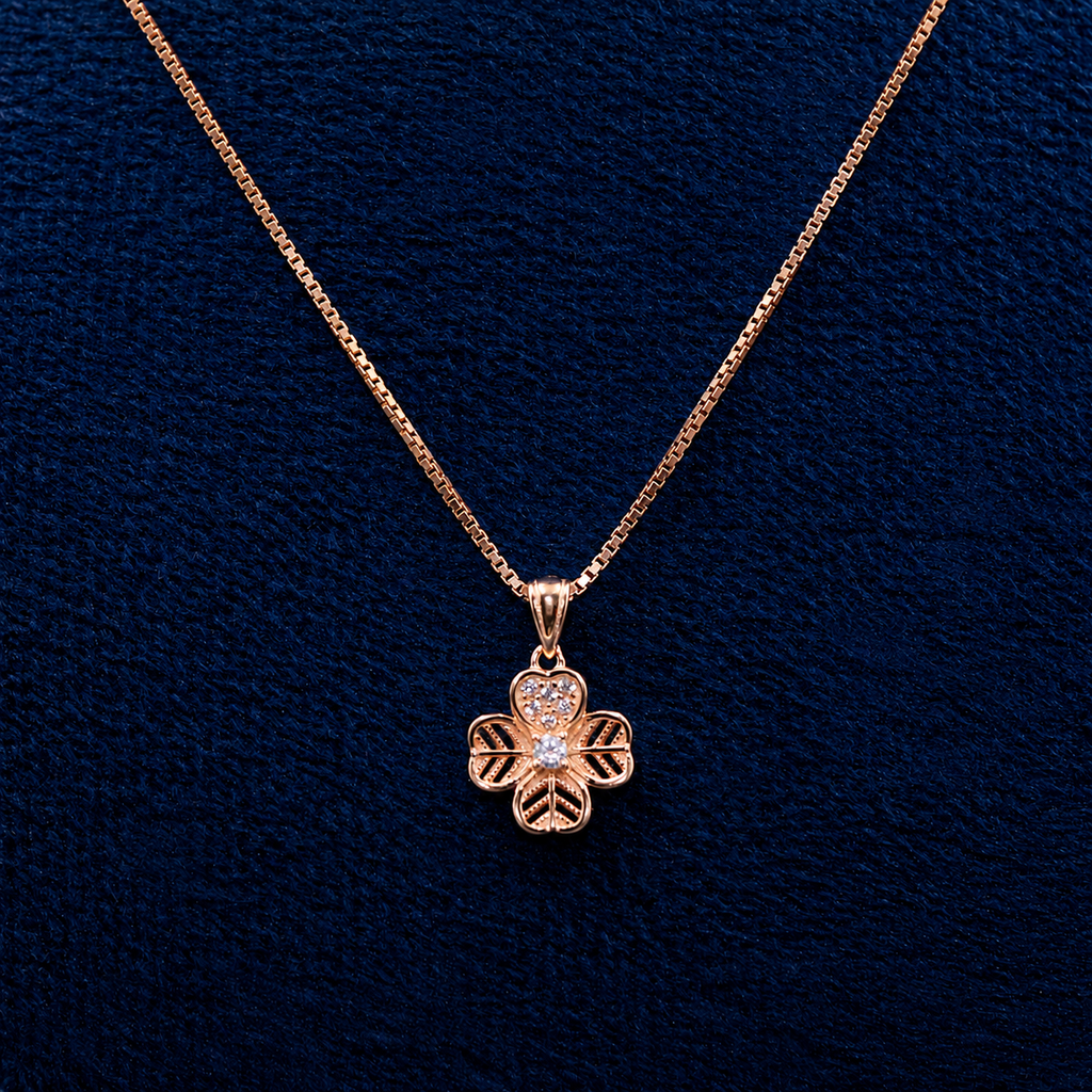 Rose Gold Five-Petal Flower Pendant Set