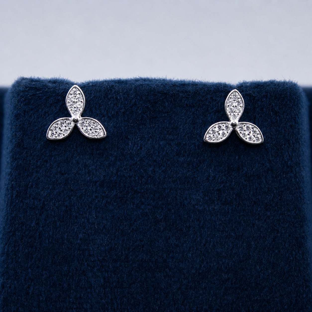 Silver Fiora Three-Petal Crystal Stud Earrings