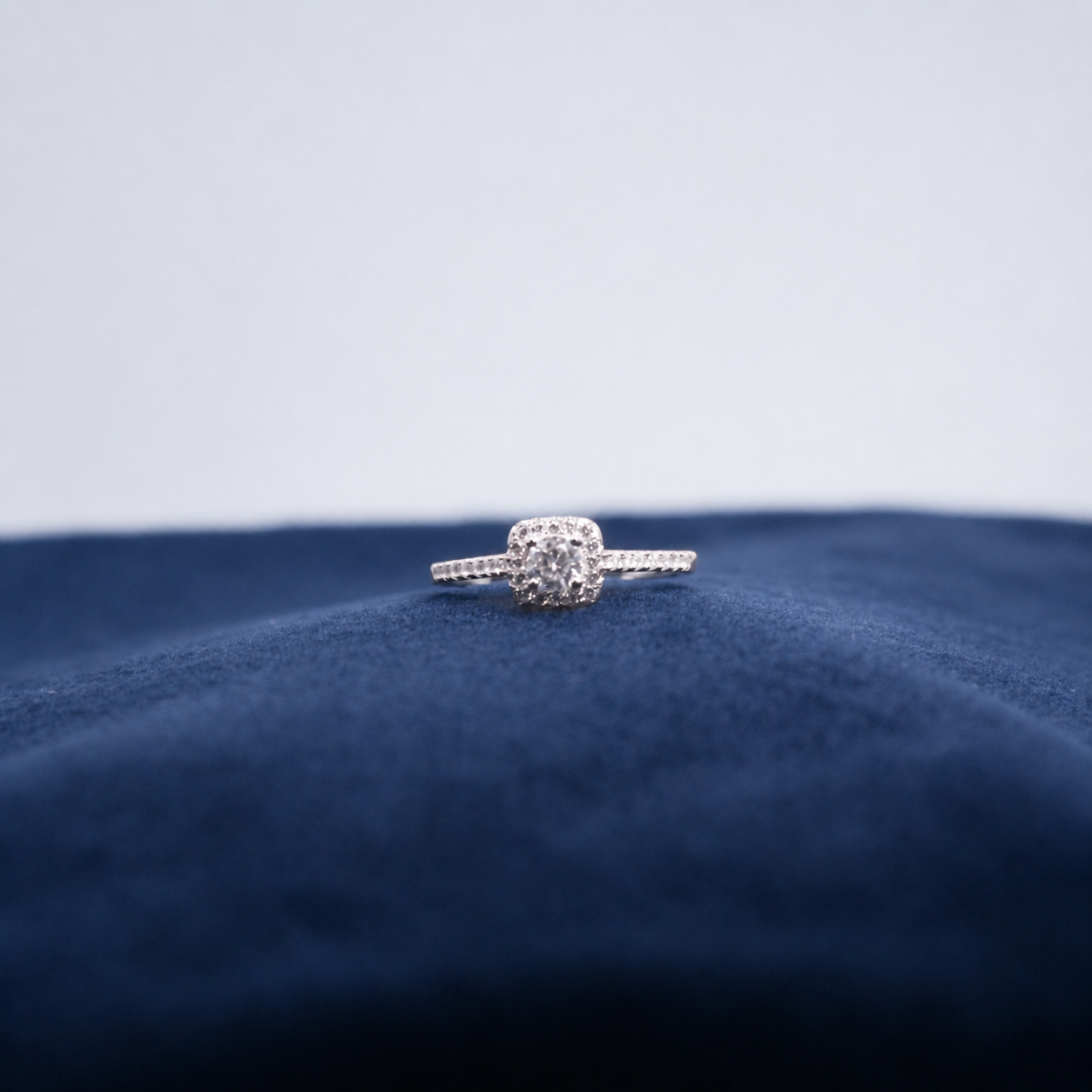 Silver Elara Cushion Halo Ring