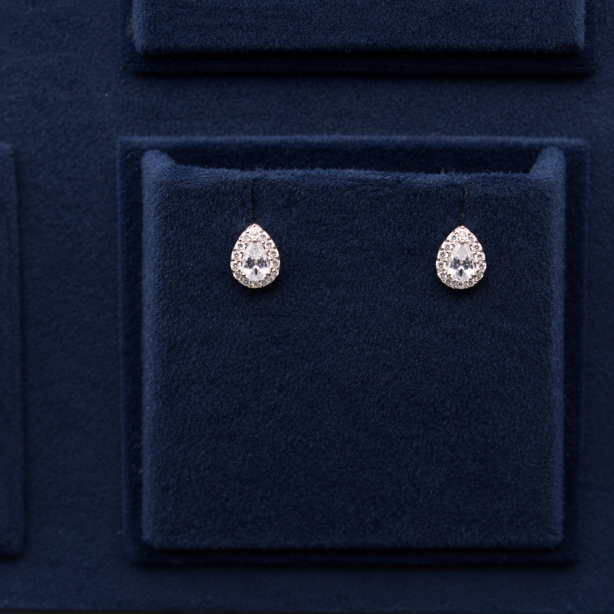 Silver Celeste Teardrop Halo Crystal Stud Earrings
