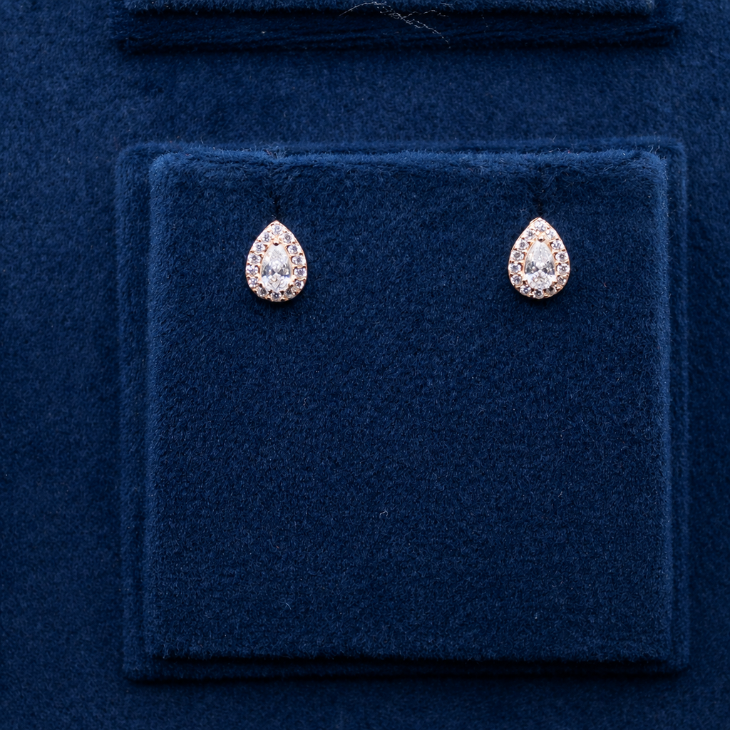 Rose Gold Celeste Round Halo Crystal Stud Earrings