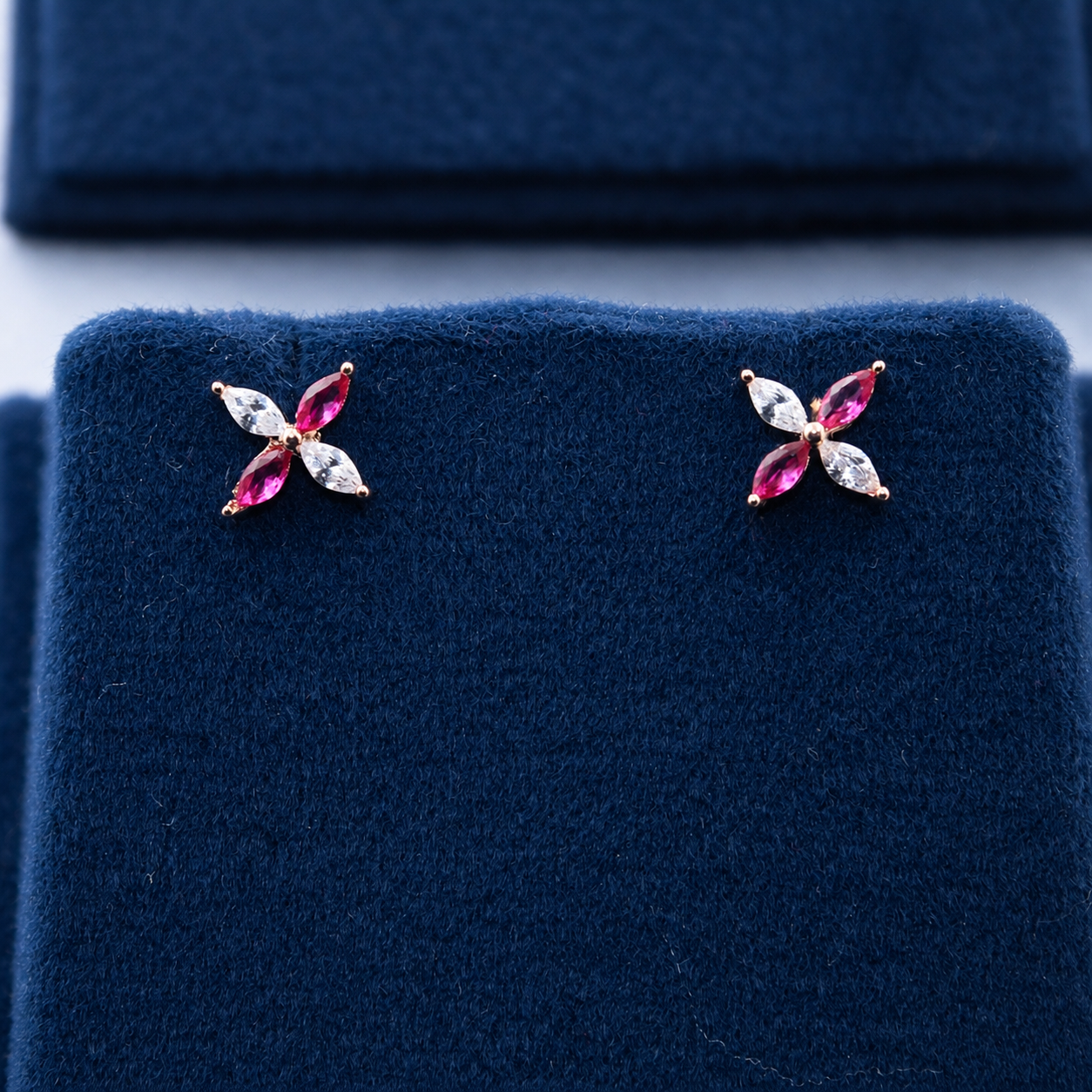 Rose Gold Fiora Pink Marquise Floral Stud Earrings