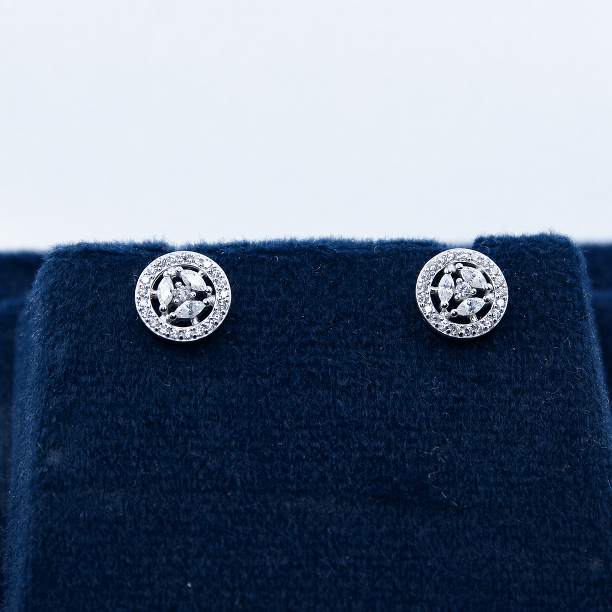 Silver Celeste Round Crystal Stud Earrings