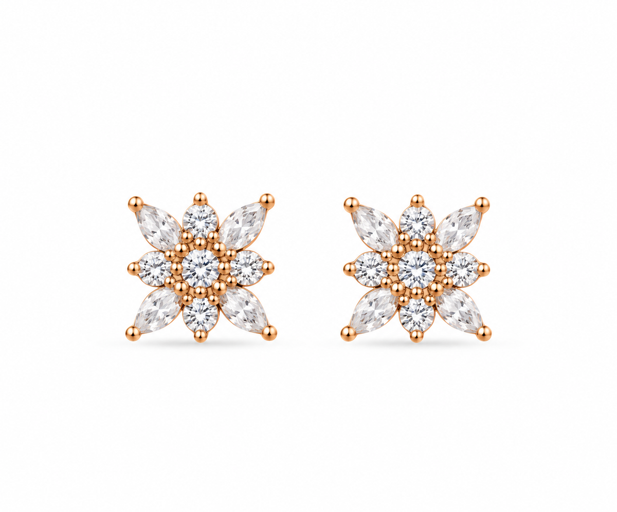 Rose Gold Celeste Marquise Floral Stud Earrings
