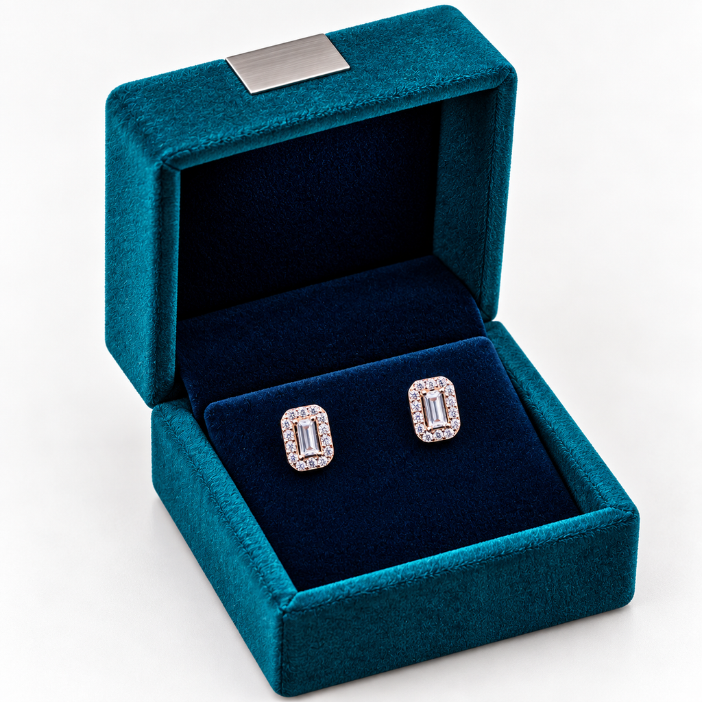 Rose Gold Celeste Baguette Crystal Stud Earrings