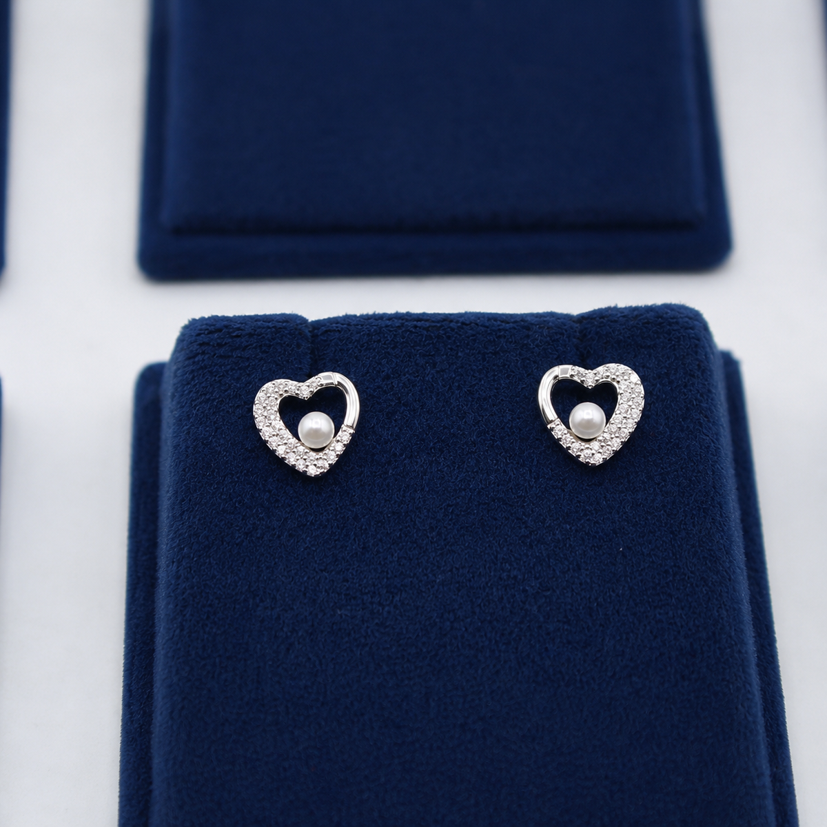 Silver Celeste Heart Pearl Stud Earrings