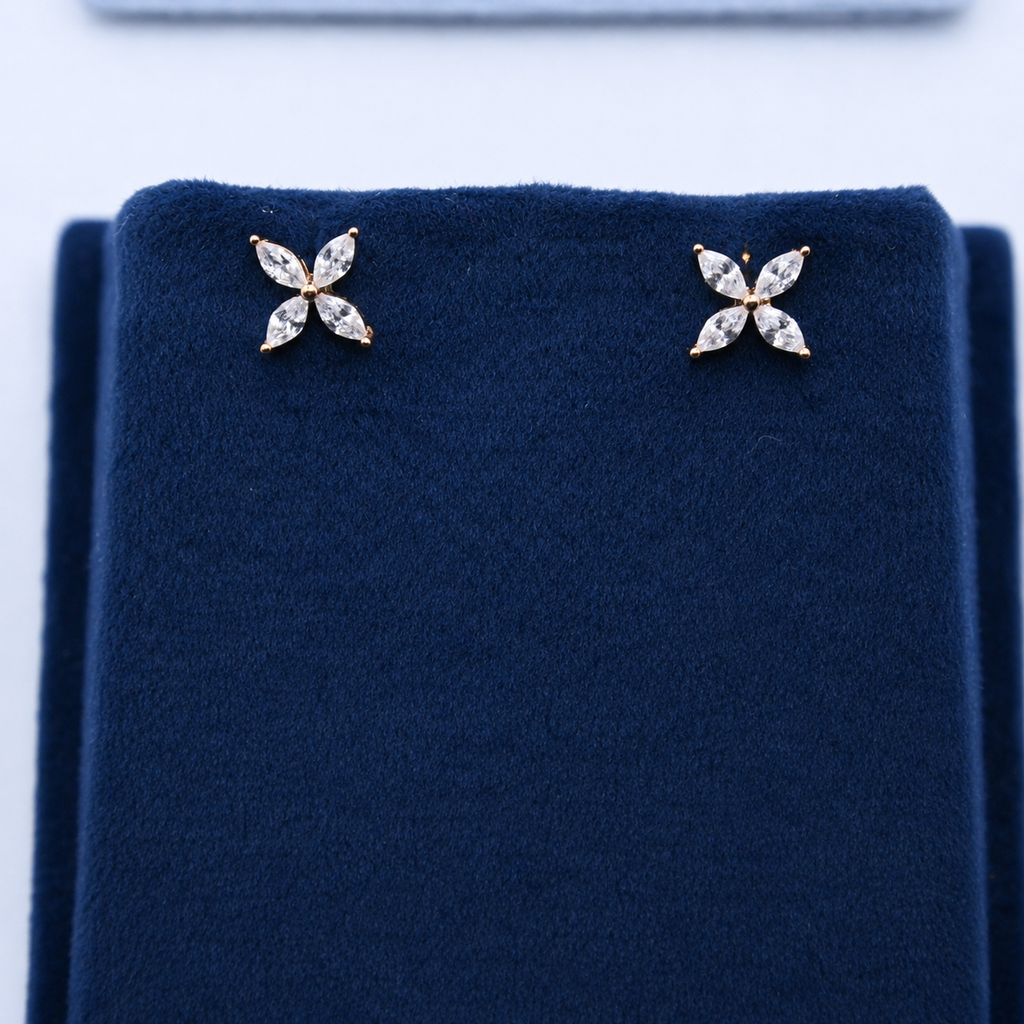 Rose Gold Fiora Four-Petal Crystal Stud Earrings