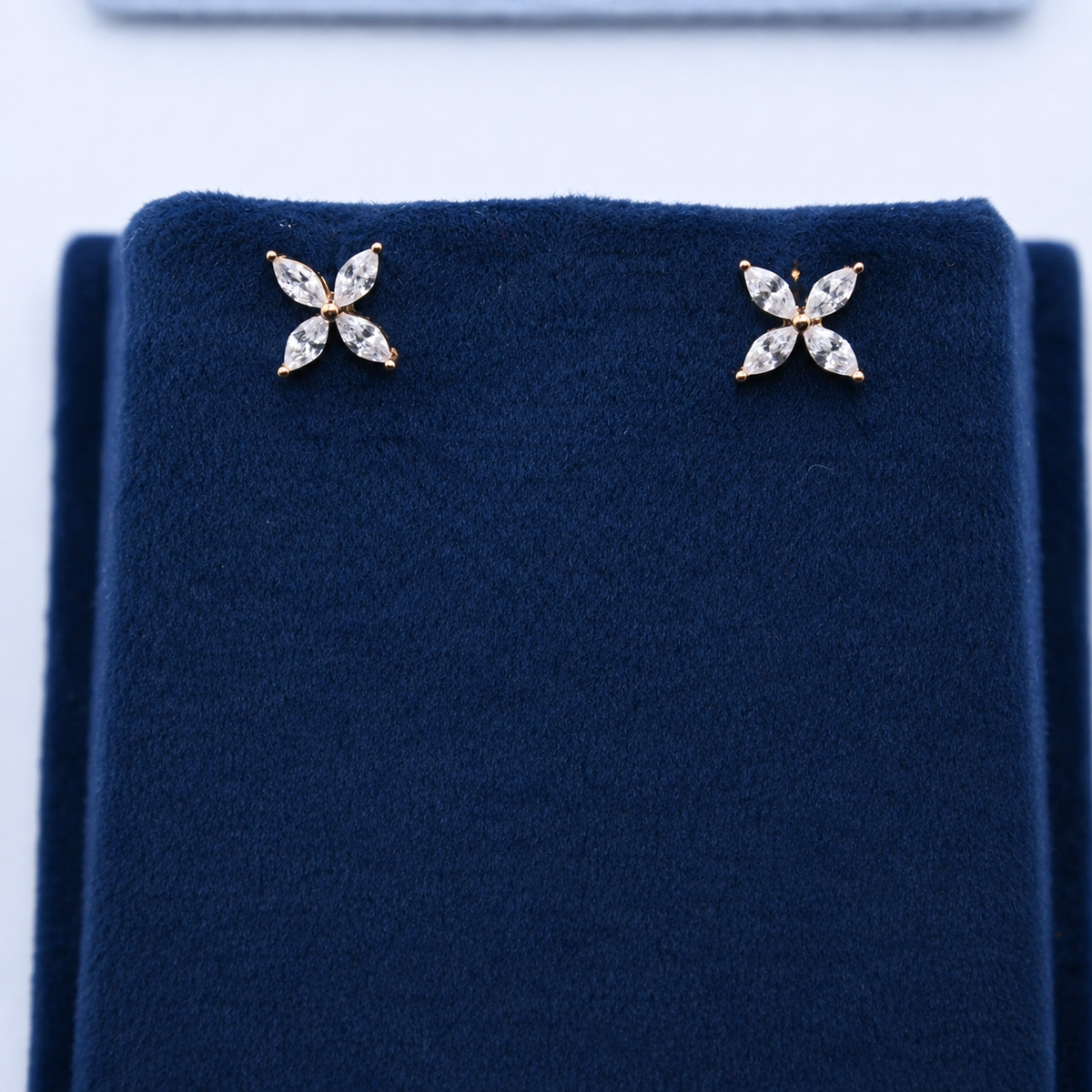 Rose Gold Fiora Four-Petal Crystal Stud Earrings
