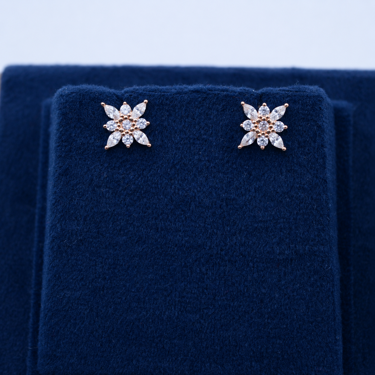Rose Gold Celeste Marquise Floral Stud Earrings