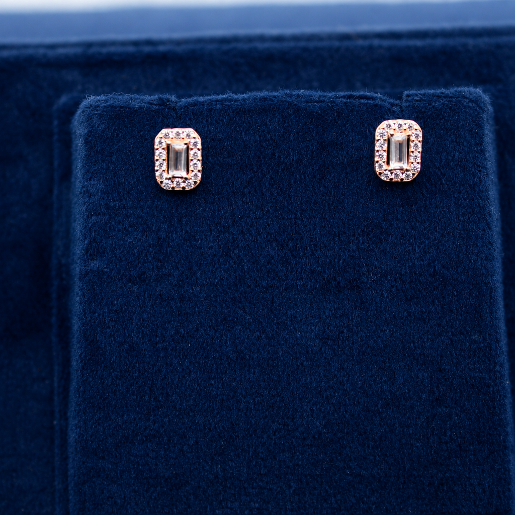Rose Gold Celeste Baguette Crystal Stud Earrings