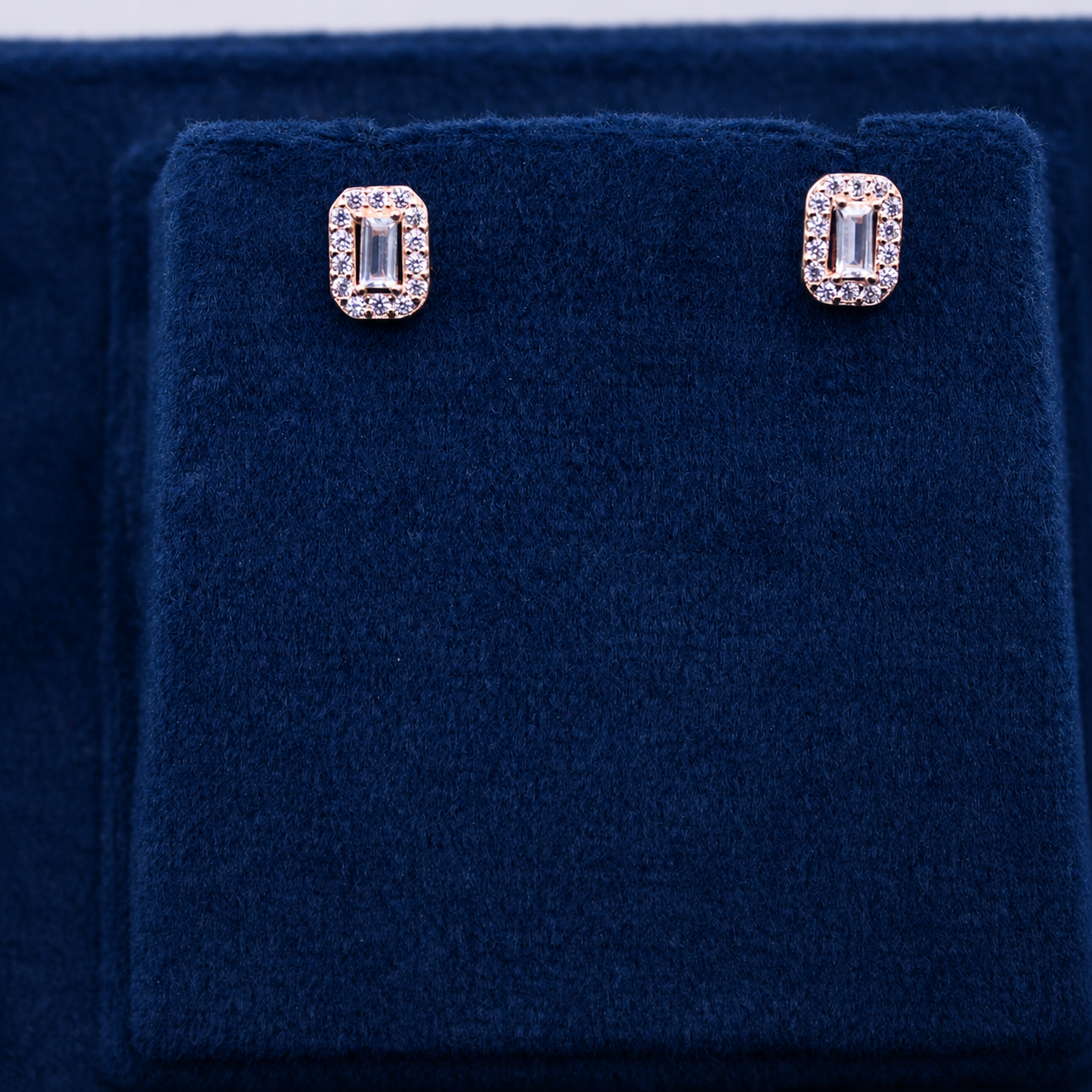 Rose Gold Celeste Baguette Crystal Stud Earrings