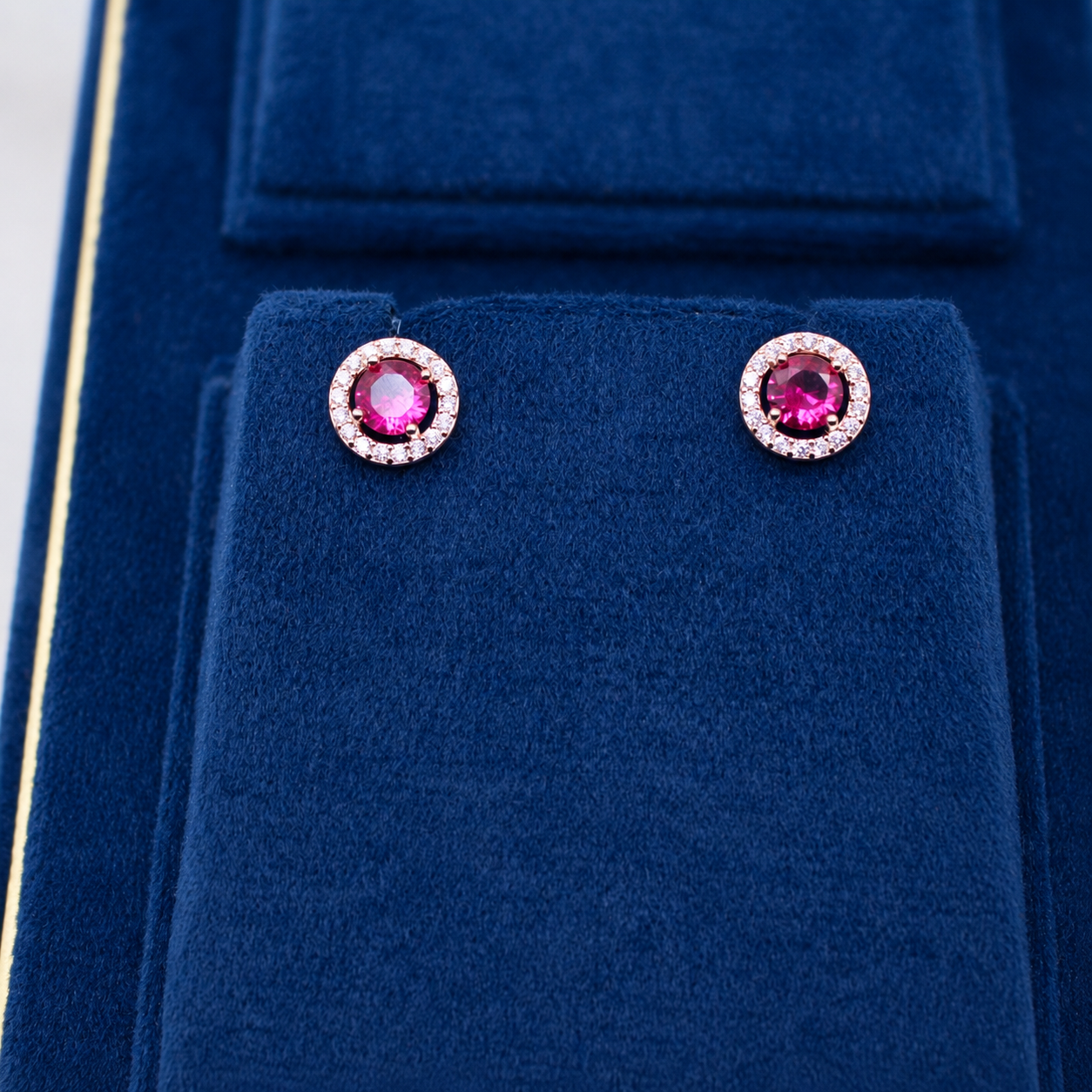 Rose Gold Celeste Ruby Halo Stud Earrings