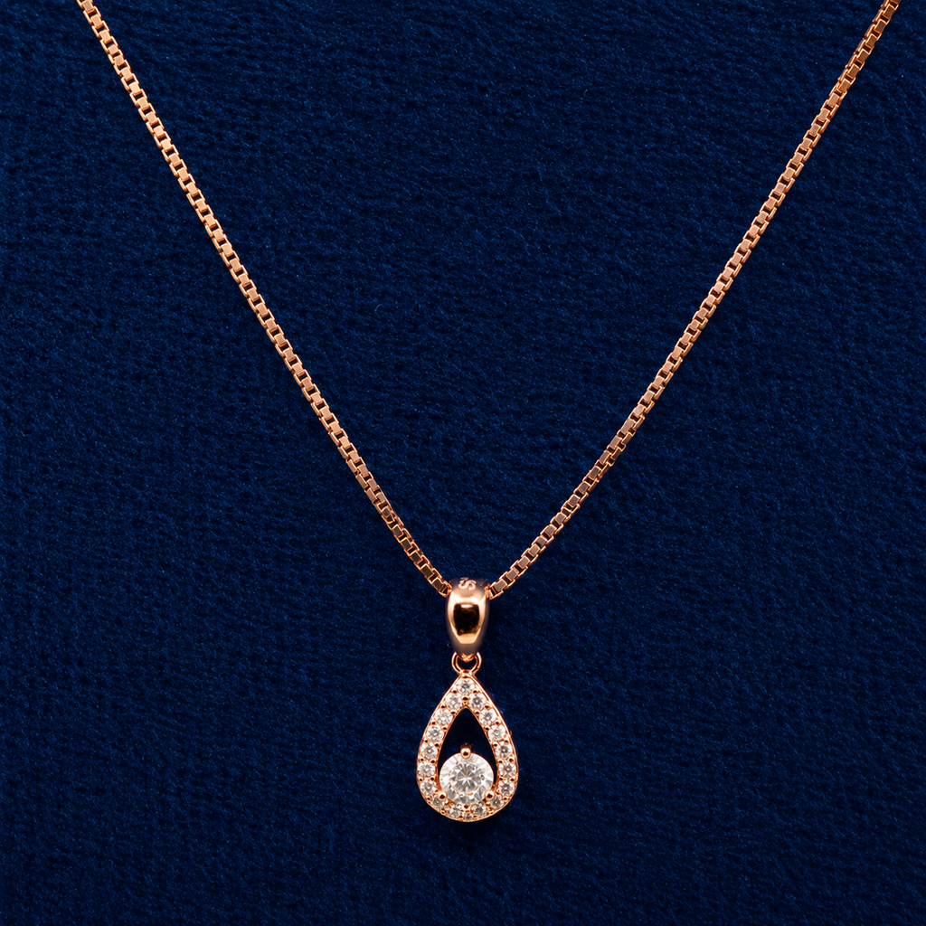 Rose Gold Teardrop Halo Pendant Set