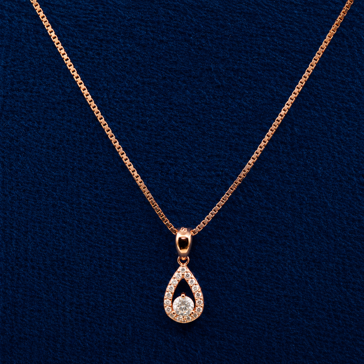 Rose Gold Teardrop Halo Pendant Set