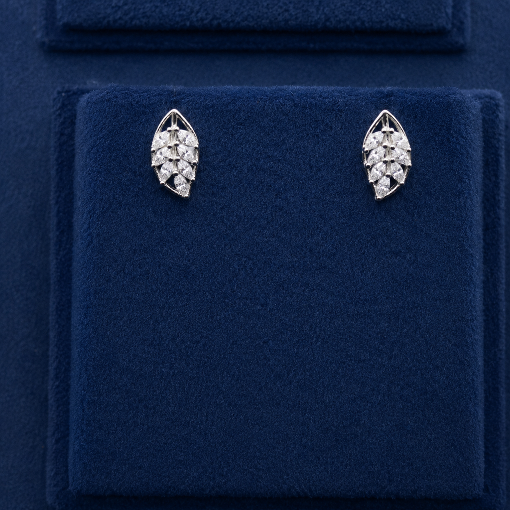 Silver Elara Leaf Crystal Stud Earrings