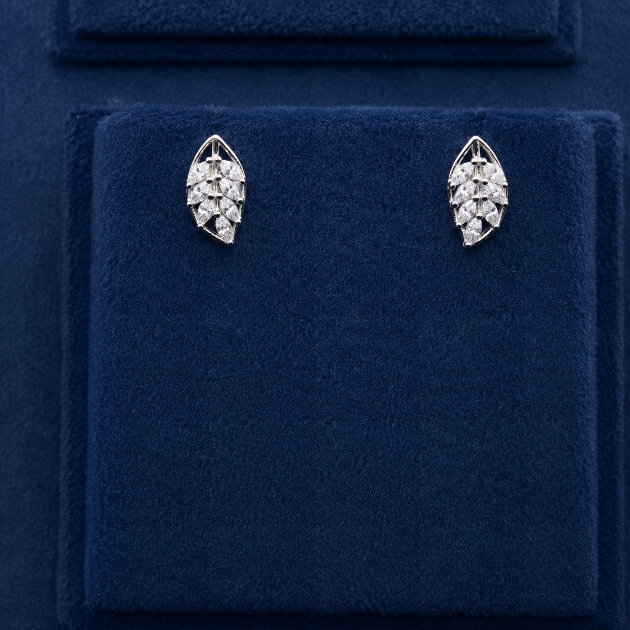 Silver Elara Leaf Crystal Stud Earrings