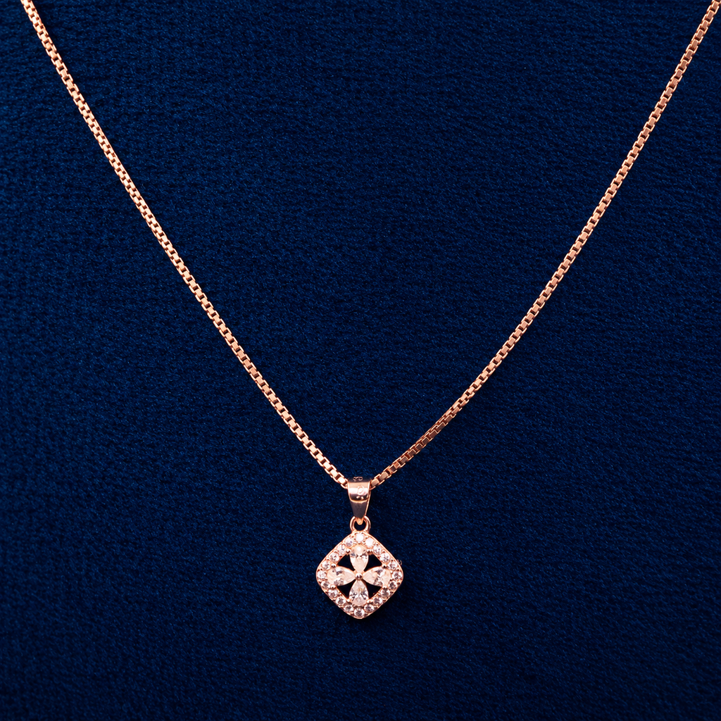 Rose Gold Geometric Square Pendant Set