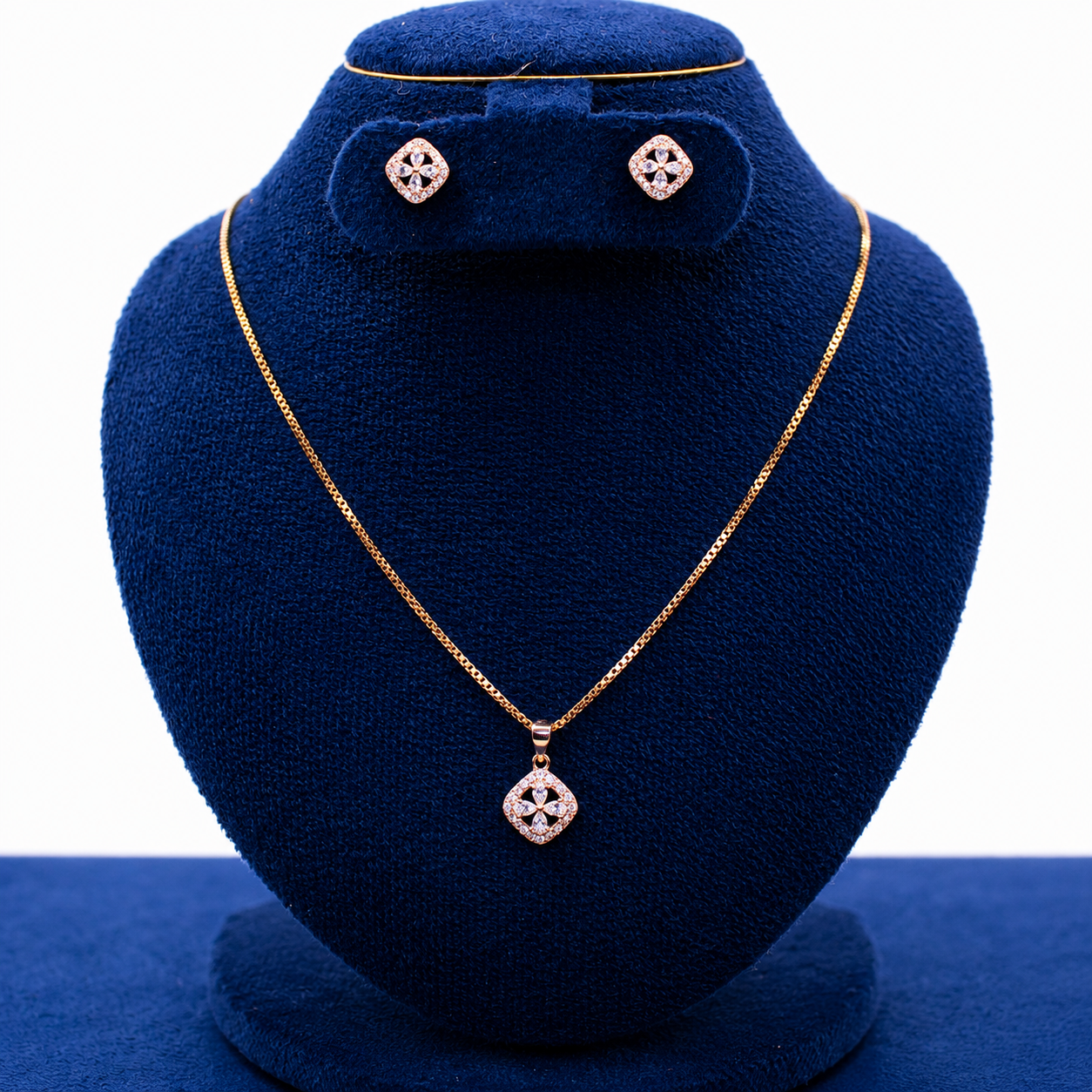 Rose Gold Geometric Square Pendant Set