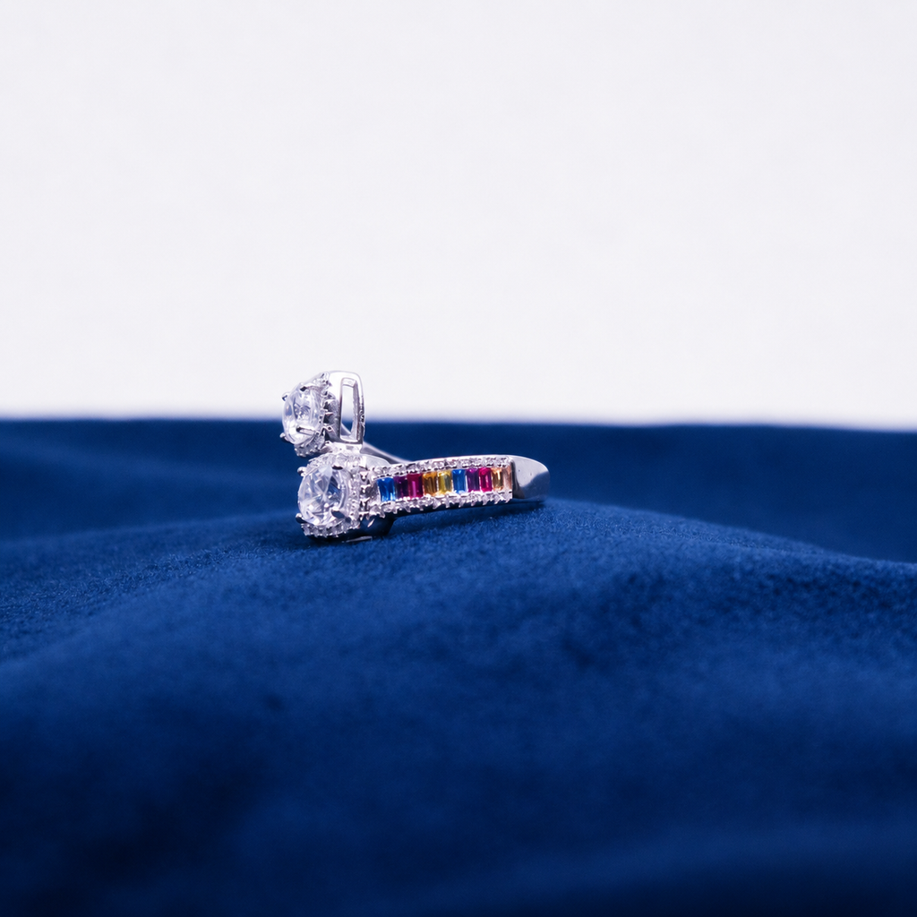 Silver Twin Radiance Statement Ring