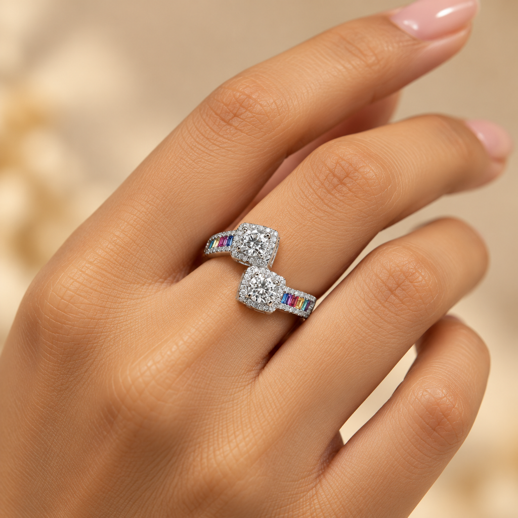 Silver Twin Radiance Statement Ring