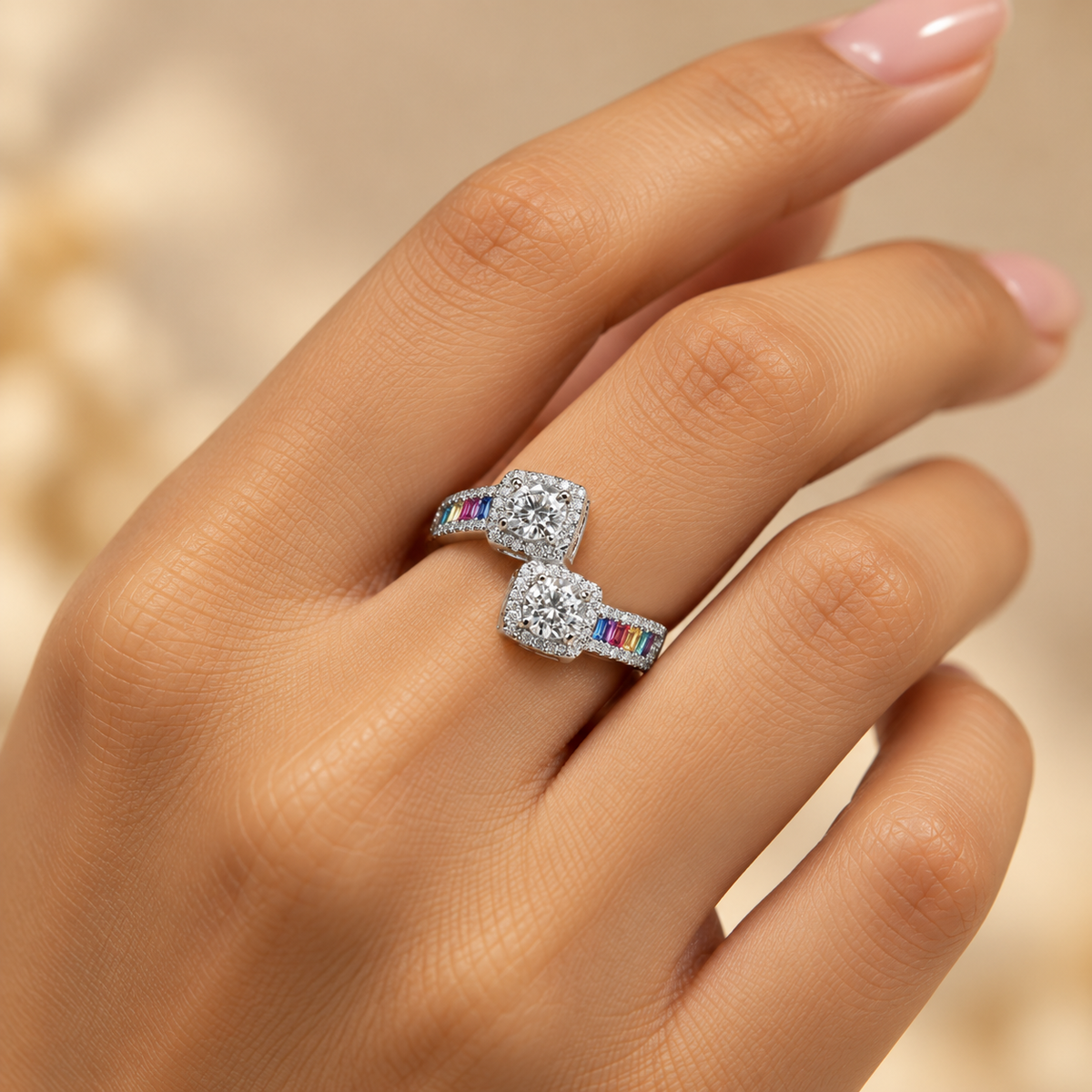 Silver Twin Radiance Statement Ring