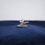 Silver Four-Petal Crystal Ring