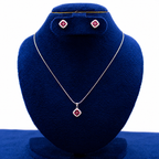 Silver Pink Four-Petal Floral Pendant Set