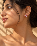 Rose Gold Fiora Pink Marquise Floral Stud Earrings