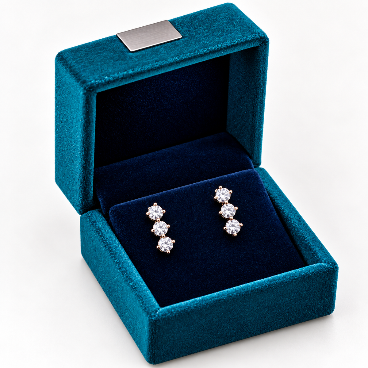 Rose Gold Elara Triple-Stone Stud Earrings