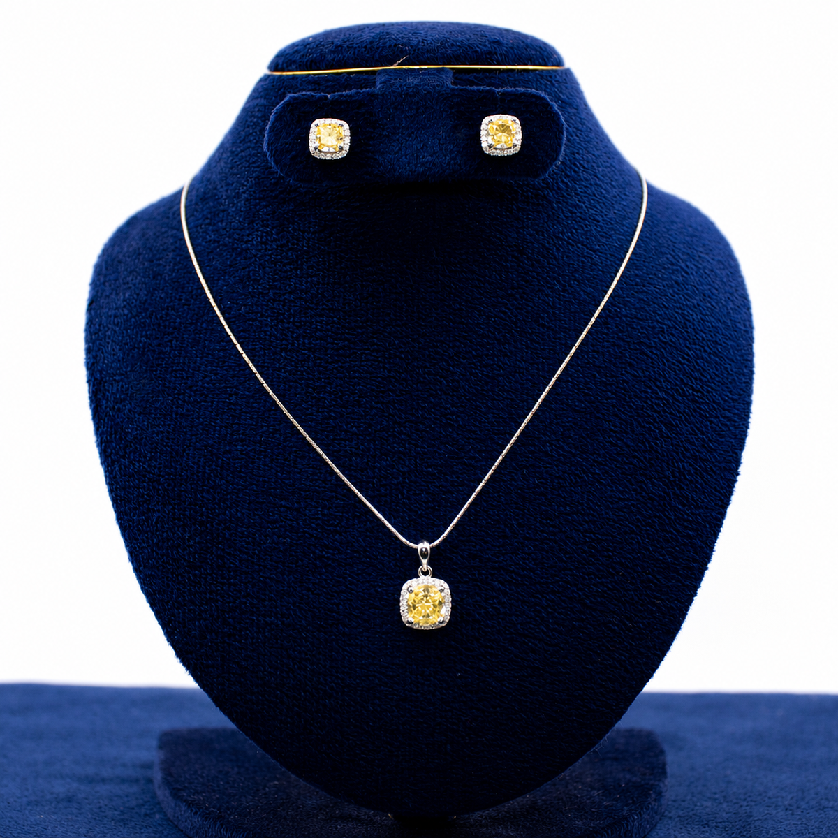 Silver Yellow Cushion Halo Set