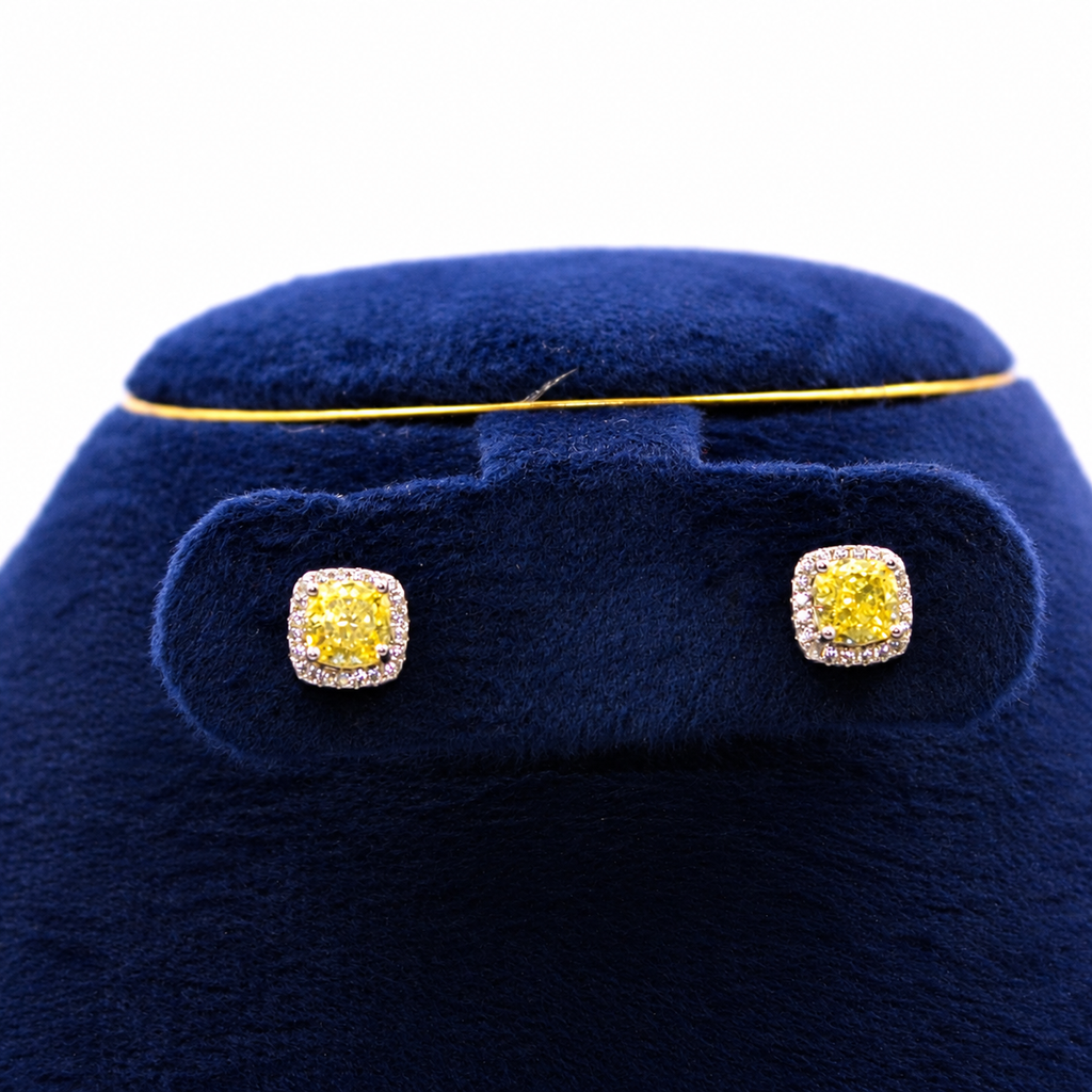 Silver Yellow Cushion Halo Set