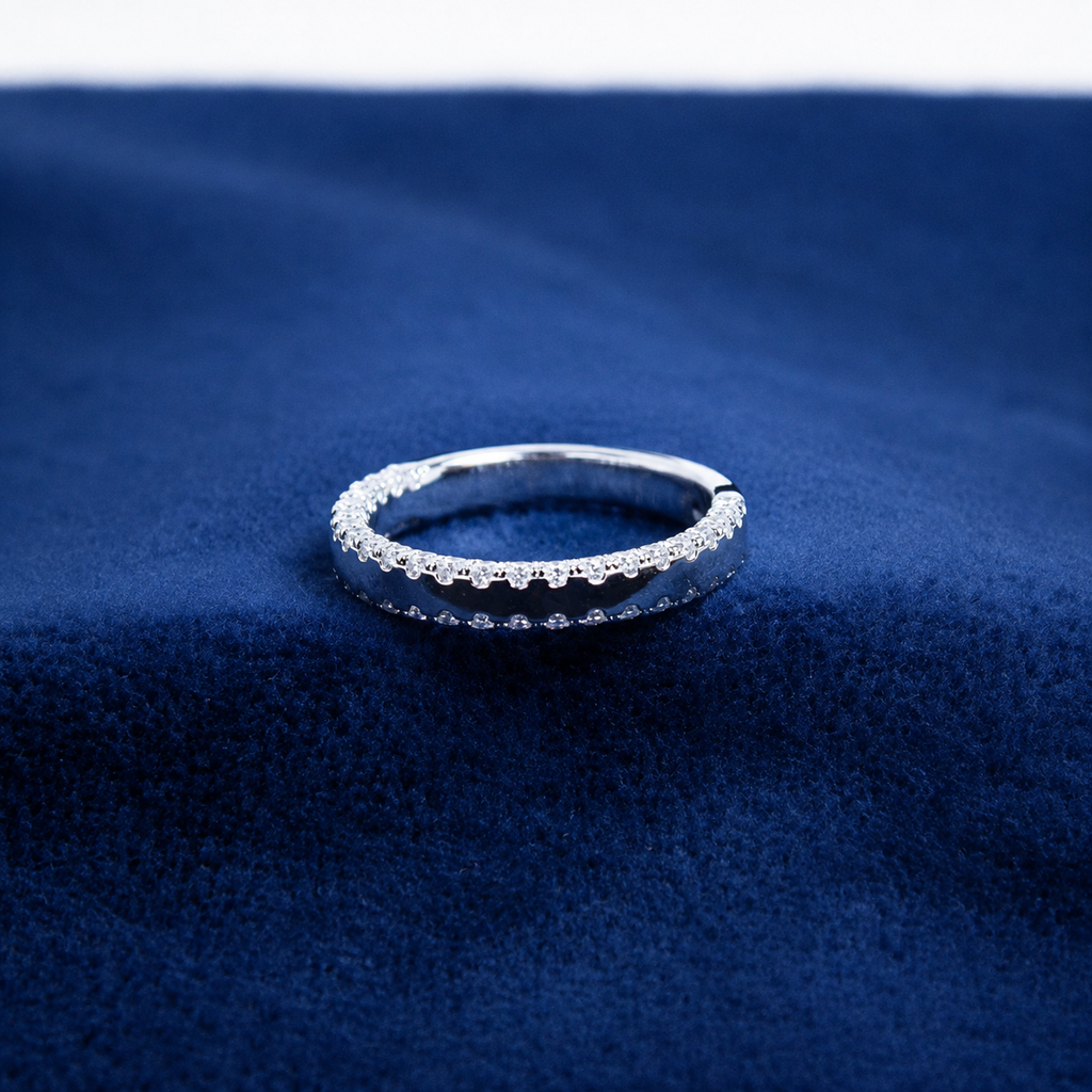 Silver Elara Textured Crystal Ring