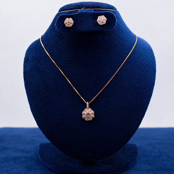 Rose Gold Baguette Halo Pendant Set