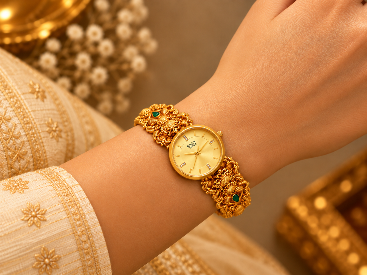 Raga Titan Aurelia Heritage Gold-Tone Bracelet Watch