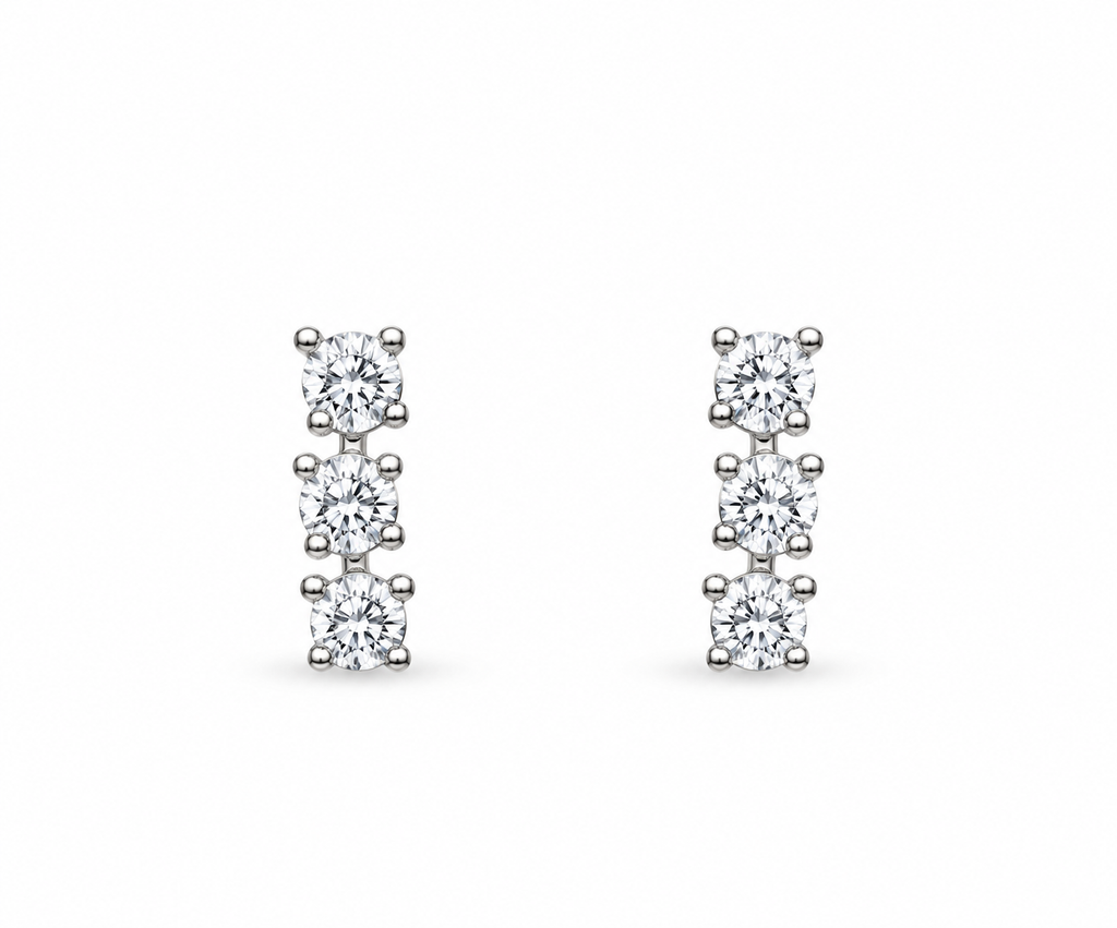 Silver Elara Vertical Crystal Stud Earrings