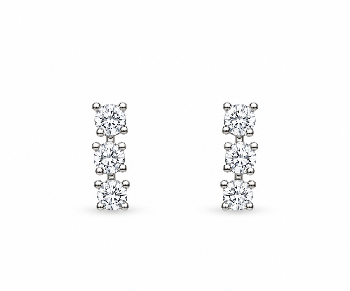 Silver Elara Vertical Crystal Stud Earrings