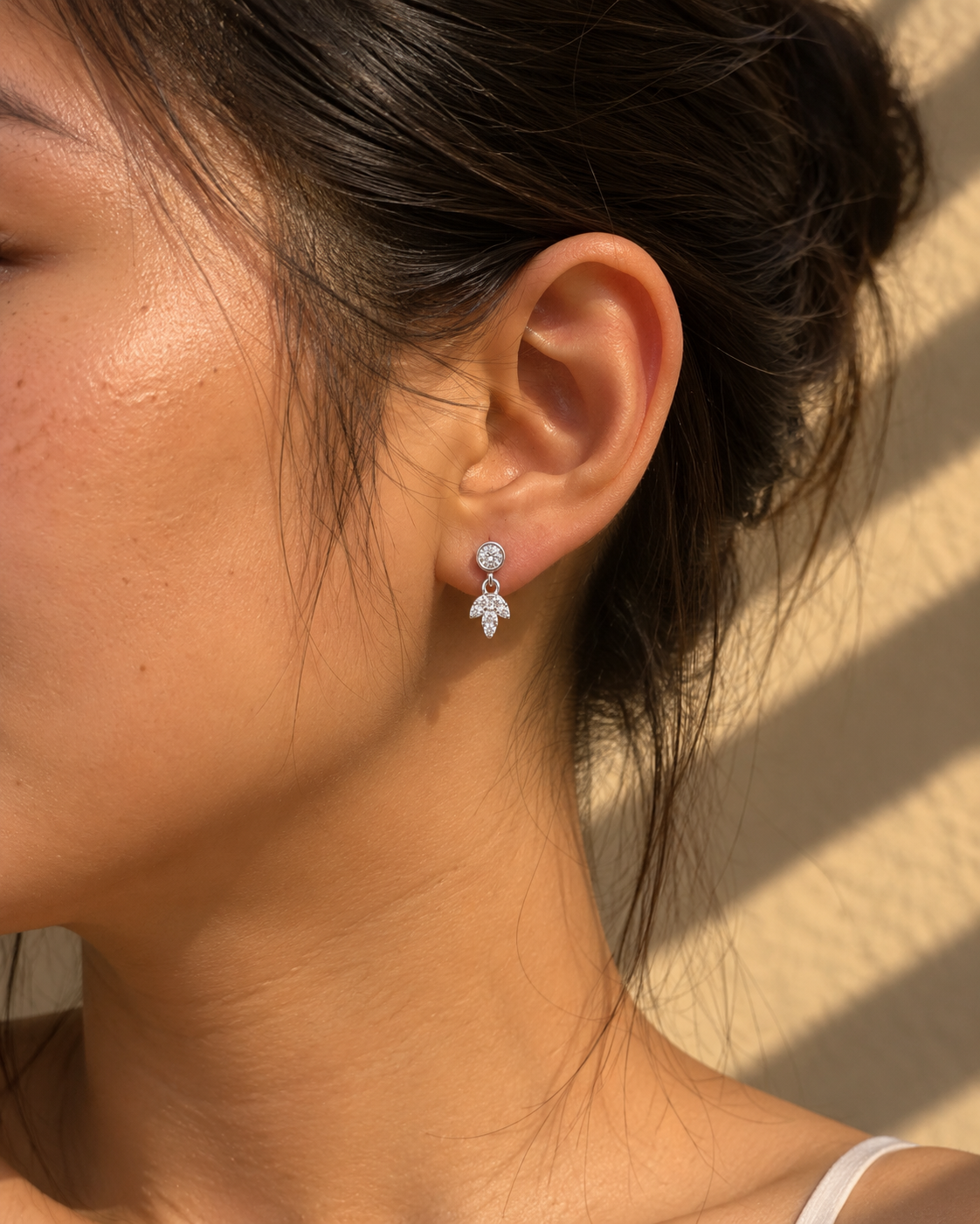 Silver Elara Double Crystal Floral Stud Earrings