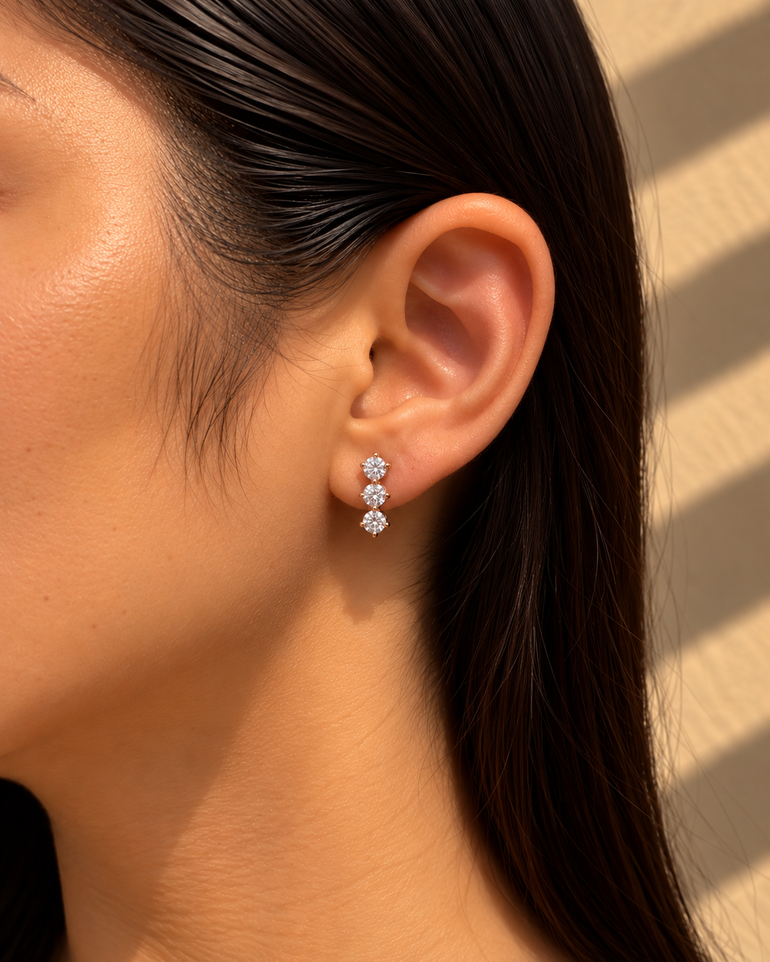 Rose Gold Elara Triple-Stone Stud Earrings