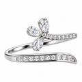 Silver Four-Petal Crystal Ring