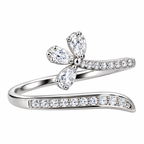 Silver Four-Petal Crystal Ring