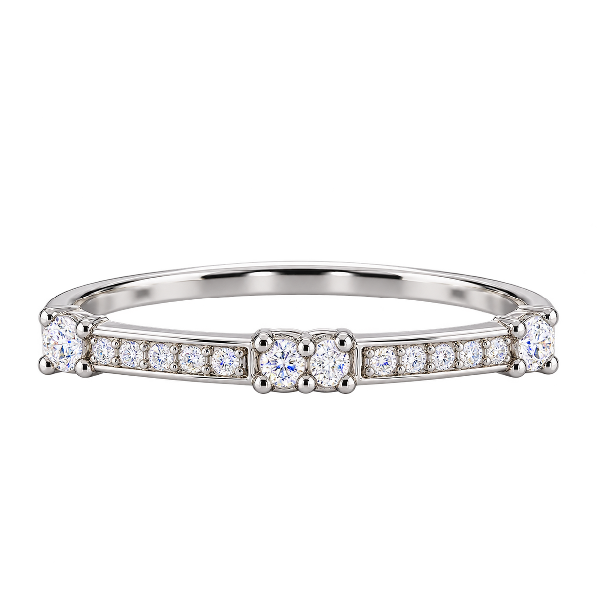 Silver Crystal Double Row Ring
