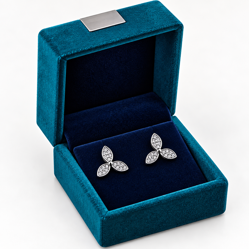 Silver Fiora Three-Petal Crystal Stud Earrings