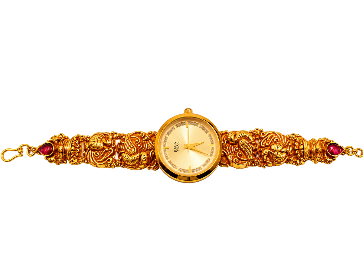 Raga Titan Rajvani Ornate Bracelet Watch – Gold Tone