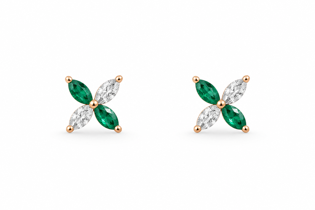 Rosé Emerald Bloom Studs