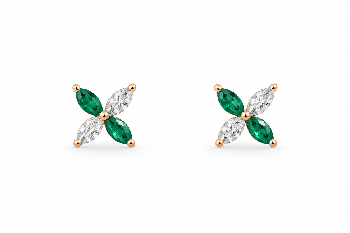 Rosé Emerald Bloom Studs