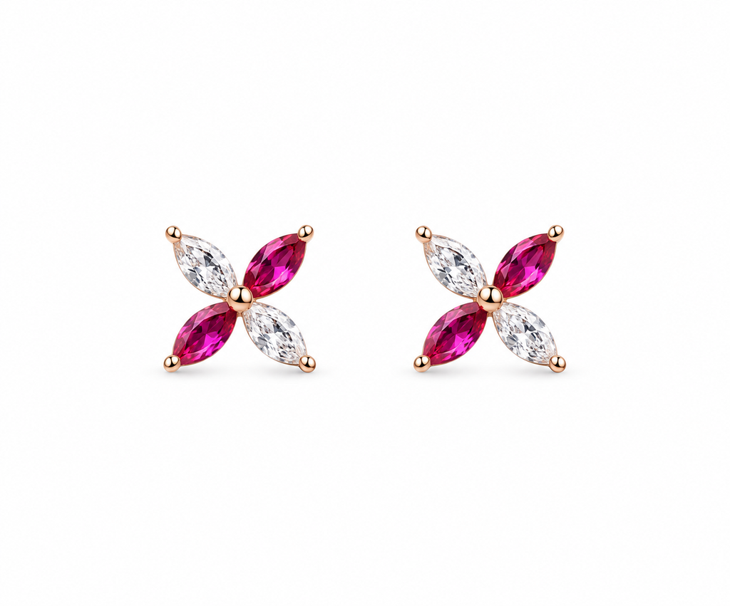 Rose Gold Fiora Pink Marquise Floral Stud Earrings