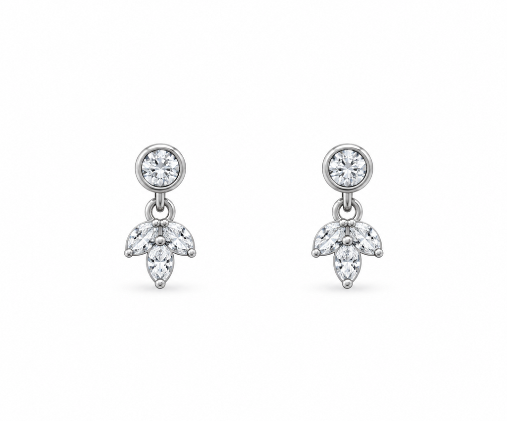 Silver Elara Double Crystal Floral Stud Earrings